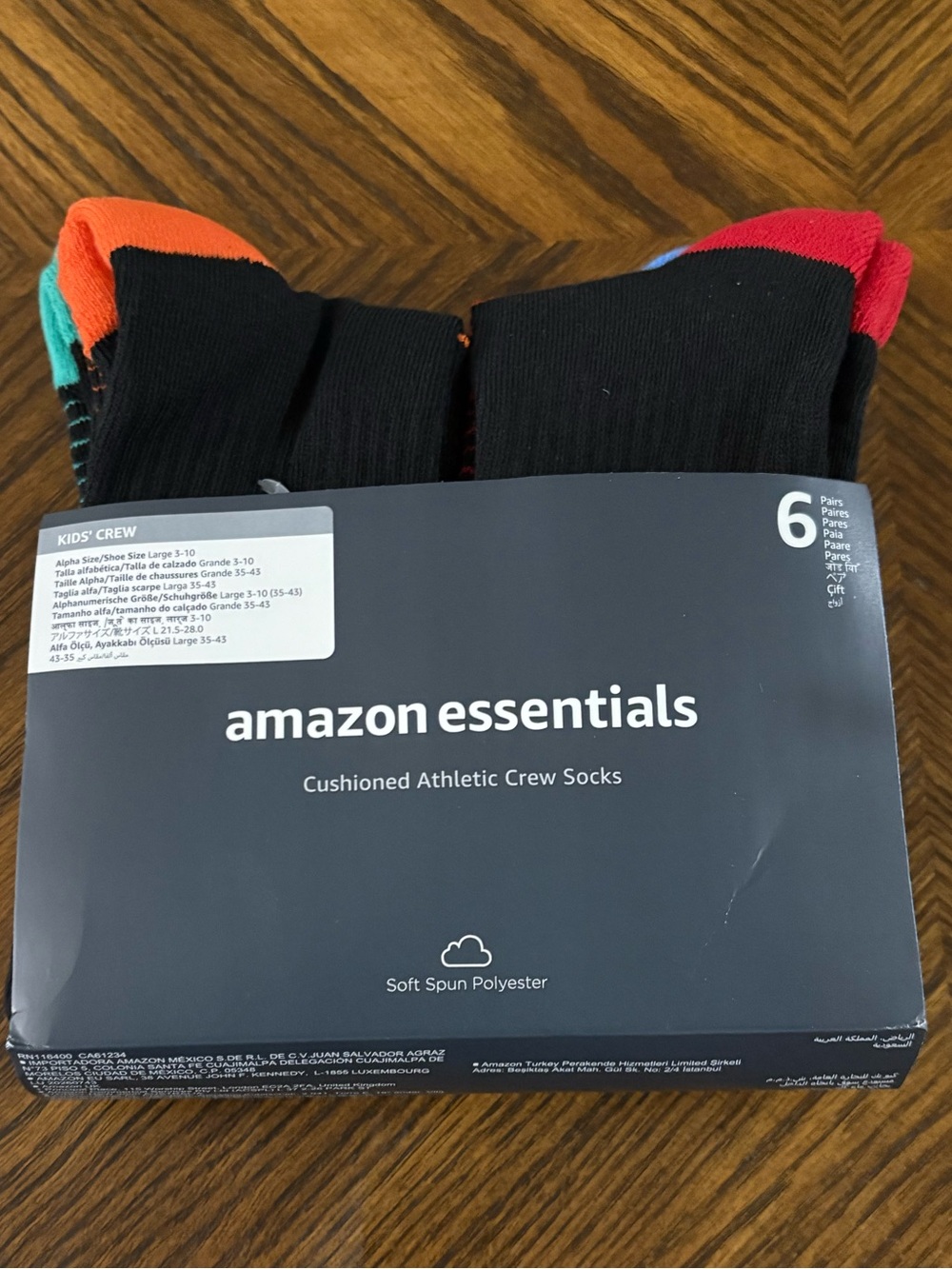 Amazon Essentials Kids Black Athletic Crew Socks Shoe Sizes 3-10 - NEW